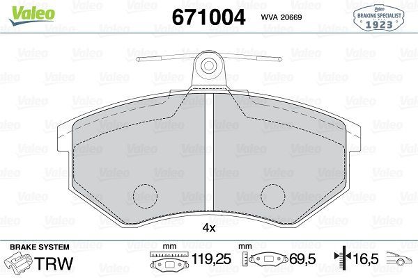 Fren Disk Balata Ön Audi Coupe (855)(10.1980->)  VALEO 671004