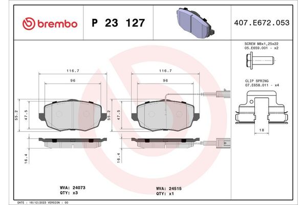 Fren Disk Balata Ön Lancia Ypsilon (101)(09.2003->2012)  BREMBO P 23 127