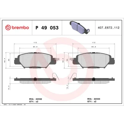 Fren Disk Balata Arka Mazda CX-5 (KE)(2012->)  BREMBO P 49 053