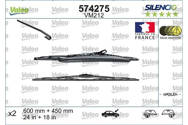 Silecek Süpürgesi Ön  600/450 mm - 24/18 inç Citroen C2 (06.2003->)  VALEO 574275