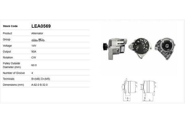 Alternatör  Fiat Doblo (119) Panorama (01.2001->)  LUCAS ELEKTRIK LEA0569