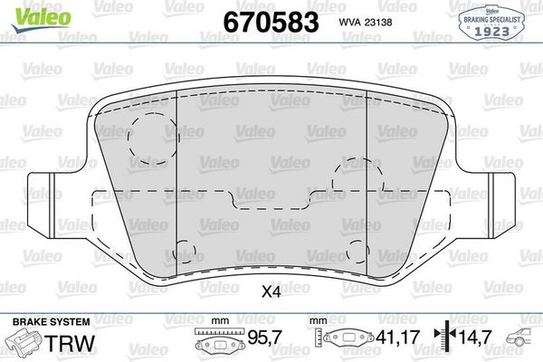 Fren Disk Balata Arka Mercedes Vaneo Compact Van (BM 414)(10.2001->)  VALEO 670583