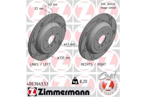 Fren Disk Ayna Arka Sağ ve Sol Mercedes GL -Serisi (BM 164)(03.2006->)  ZIMMERMANN 400.3663.53