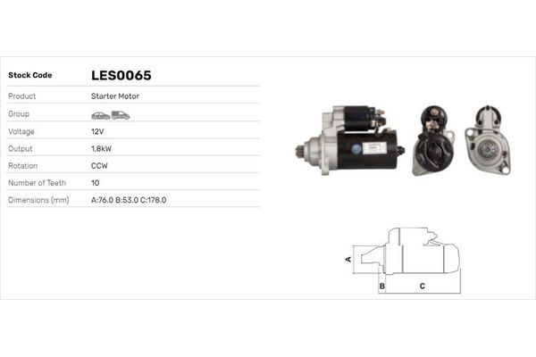 Marş Dinamosu  Volkswagen Golf III Cabriolet (1E7)(03.1998->2002)  LUCAS ELEKTRIK LES0065