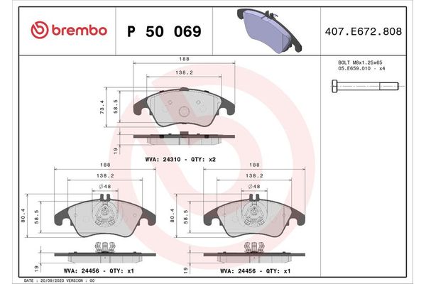 Fren Disk Balata Ön Mercedes SLK -Serisi Roadster (BM 172)(12.2010->)  BREMBO P 50 069X