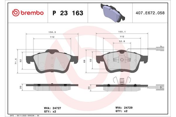 Fren Disk Balata Ön Opel Combo D (10.2011->)  BREMBO P 23 163