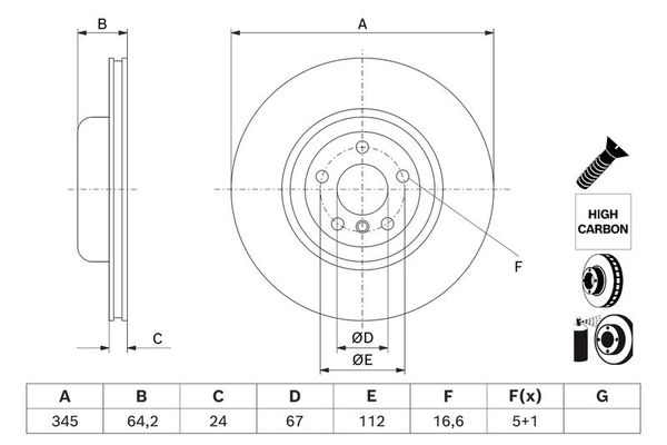 Fren Disk Ayna Ön Sağ ve Sol BMW 5 Serisi Sedan (G60)(07.2023->)  BOSCH 0 986 479 J71