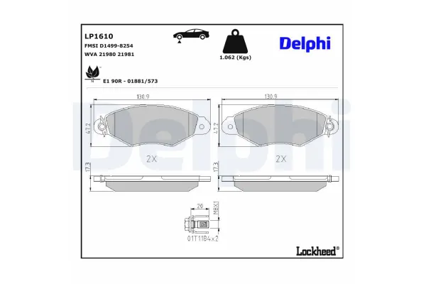 Fren Disk Balata Ön Nissan Kubistar (X76)(07.2003->)  DELPHI LP1610