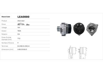Alternatör  LUCAS ELEKTRIK LEA0880  LEA0880 3269108 03269108 AL119537 AL171541 121541402 0121541402 A0121541402