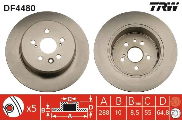 Fren Disk Ayna Arka Sağ ve Sol Toyota Avensis Combi SW (T22)(1998->)  TRW DF4480