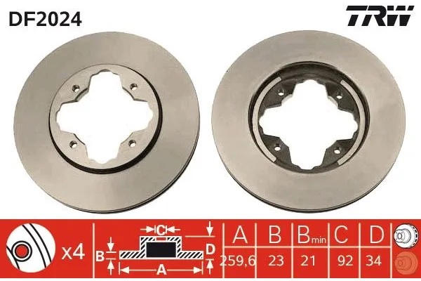 Fren Disk Ayna Ön Sağ ve Sol MG Rover Rover 600 (RH)(1993->)  TRW DF2024