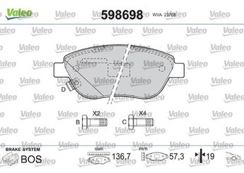 Fren Disk Balata Ön VALEO 598698  77365468 77366530 77362743 77366528 71770080 71770965 77364281 77364897
