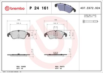 Fren Disk Balata Ön BREMBO P 24 161  1721654 1551486 1567730 1577447 1675380 1705930 1761090 9M512K021AA 9M512K021BA 9M512K021BB 9M512K021BC 9M512K021BD 9M512K021BE 9M512K021BF