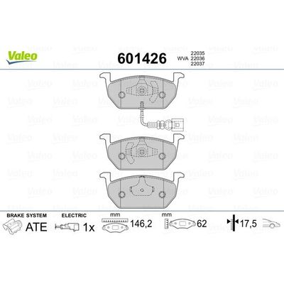 Fren Disk Balata Ön Audi A3 Sportback (8VA)(09.2012->)  VALEO 601426