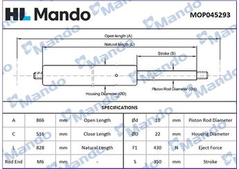 Bagaj Amortisörü Sağ veya Sol MANDO MOP045293  MOP045293 46770621 46810696 46824070 50902446 51861414 735317220 735357043 753364074