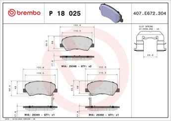 Fren Disk Balata Ön BREMBO P 18 025  581011WA05 106400172401 106400172402 1014026444 1014029388 4048003200 4048008200 4048059400 8889939601 581011RA00 581011RA05 581011RA10 581011VA00 581014LA00 58101C7A00 58101R1A30 581010UA00 581010UA50 58101BUA00 58101J1A10 58101S6A00 1360212006K 581011RA01 581011WA00 581011WA35 58101H8A00 S581011WA05 S581011WA35 58101B5A00 58101K8A00