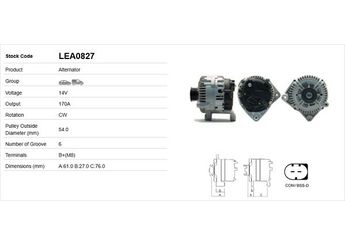Alternatör  LUCAS ELEKTRIK LEA0827  12317799204 12317789981 12317789984 12317792072 1231779522 12317797521 12317797522 12317802929 12317834160 12317836592 1237789981 1237789984 7789981 7789984 7792072 7792072AI01 7797521 7797522 7799204 7802929 7834160