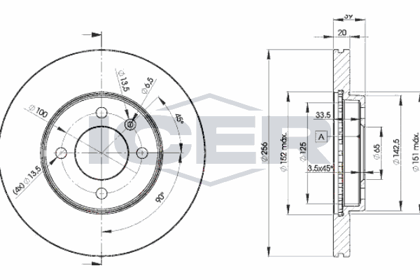 Fren Disk Ayna Ön Sağ ve Sol Volkswagen Golf III Variant (1H5)(08.1993->1999)  KALE BALATA TFD00084