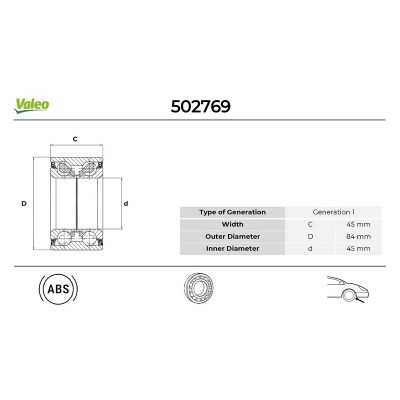 Teker Rulmanı Ön Sağ veya Sol Mazda 6 Kombi (GH)(12.2007->)  VALEO 502769