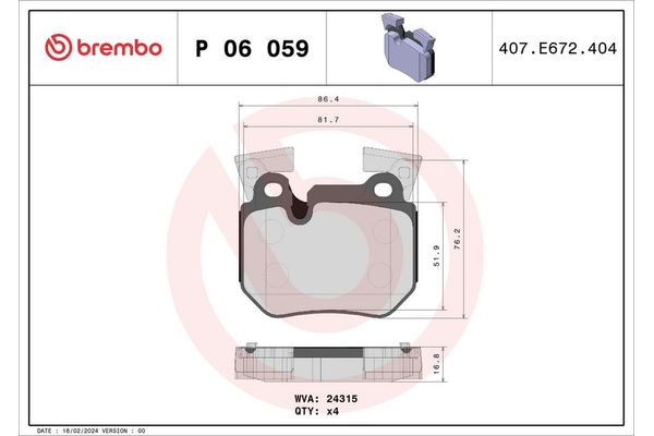 Fren Disk Balata Arka BMW 1 Serisi Coupe (E82)(2007->)  BREMBO P 06 059