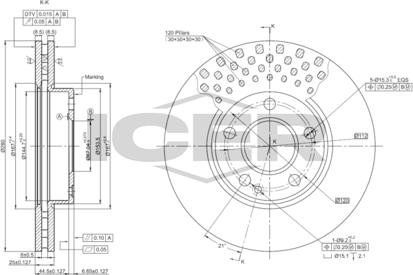 Fren Disk Ayna Ön Sağ ve Sol Mercedes A -Serisi (BM 176)(06.2012->)  WALBURG WBD1544C