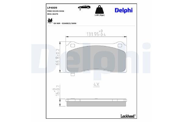 Fren Disk Balata Ön Tesla Model 3 (01.2019->)  DELPHI LP4009