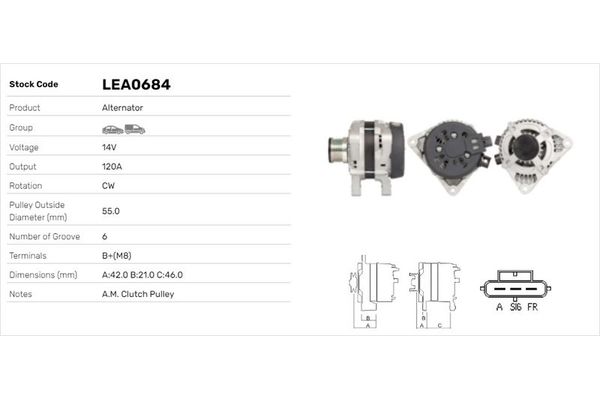 Alternatör  Ford C-MAX (CB3)(2007->2010)  LUCAS ELEKTRIK LEA0684