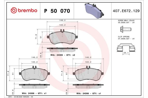 Fren Disk Balata Ön Mercedes C -Serisi Estate (BM 204)(01.2011->)  BREMBO P 50 070
