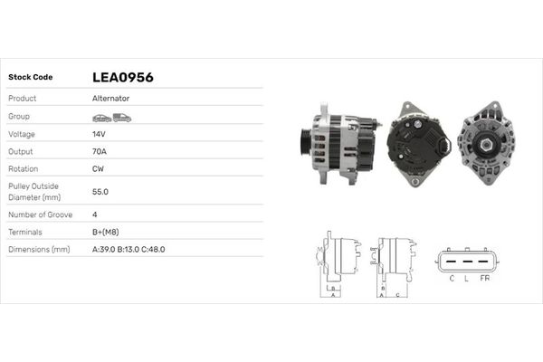 Alternatör  Hyundai i10 (PA)(09.2007->)  LUCAS ELEKTRIK LEA0956