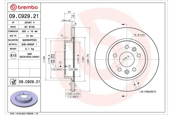 Fren Disk Ayna Arka Sağ ve Sol BREMBO 09.C929.21