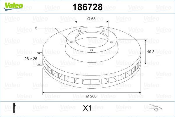 Fren Disk Ayna Ön Sağ ve Sol Nissan X-Trail (T30)(06.2001->)  VALEO 186728