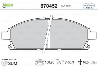 Fren Disk Balata Ön VALEO 670452  410601W385 410601W486 WVA23420 41060-1W385 41060-1W486 410608H785 41060-8H785 AY040NS043 AY040-NS043 AY040NS045 AY040-NS045 D10608H71A D1060-8H71A D10608H785 D1060-8H785