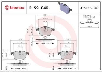 Fren Disk Balata Ön BREMBO P 59 046  93190340 1604138 93188113 93166941 99900006