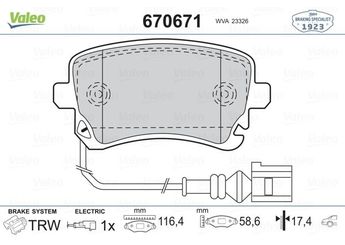 Fren Disk Balata Arka VALEO 670671  7H0698451 7E0698451 7E0698451A 7E0698451B 7E0698451D 7H0698451B 7H0698451C 7H0698451E JZW698451K JZW698451L
