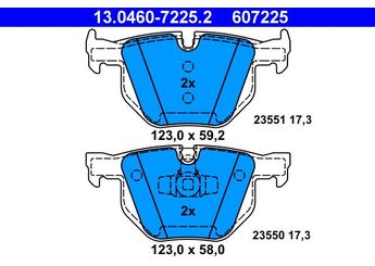 Fren Disk Balata Arka ATE 13.0460-7225.2  13046072252 13.0460-7225.2 34216769105 34 21 6 769 105 34216775678 34 21 6 775 678 34216791938 34 21 6 791 938