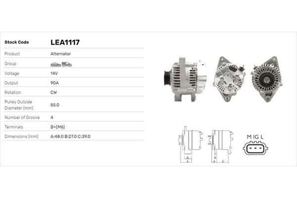 Alternatör  Toyota Yaris (NCP1/NLP1/SCP1)(1999->)  LUCAS ELEKTRIK LEA1117