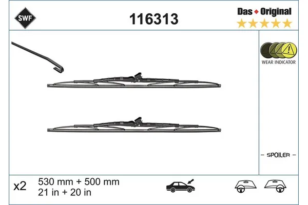 Silecek Süpürgesi Ön  530/500 mm - 21/20 inç BMW 3 Serisi Touring (E36)(1995->)  SWF 116313