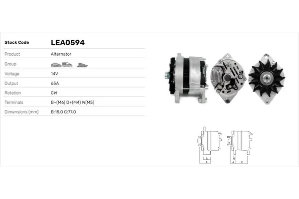 Alternatör  Fiat Ritmo (09.1978->1983)  LUCAS ELEKTRIK LEA0594
