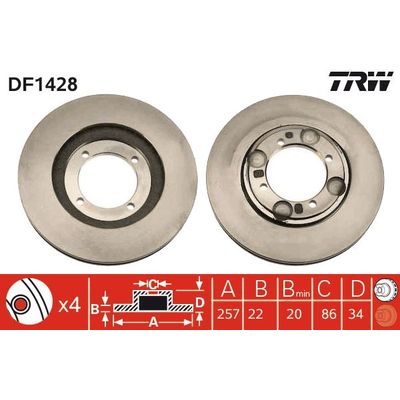 Fren Disk Ayna Ön Sağ ve Sol Hyundai Lantra S.Wagon (RD)(1999->)  TRW DF1428