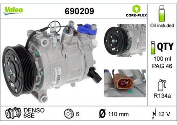 Klima Kompresörü  VALEO 690209  3Q0816803B 4G0260805AC 4M0820803 4M0 820 803 4M0816803L 4M0820803J 8K0260805N 8K0260805Q 8K0260805R 8T0260805T L4GD260805B L4M0820803 4GD260805B
