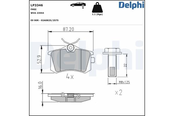 Fren Disk Balata Arka Volkswagen Polo III Classic (6V2)(10.1995->2002)  DELPHI LP3346