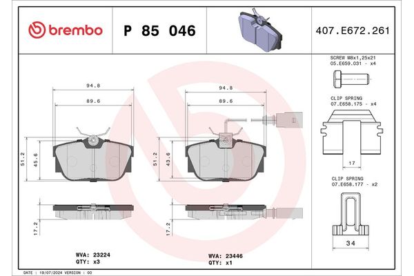 Fren Disk Balata Arka BREMBO P 85 046