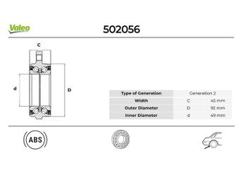 Teker Rulmanı Arka Sağ veya Sol VALEO 502056  33406787015 33 40 6 787 015 6787015 6 787 015