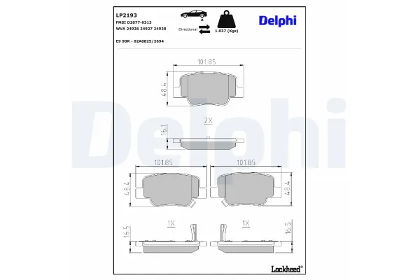Fren Disk Balata Arka Toyota Verso (AUR2/ZGR2)(2009->)  DELPHI LP2193