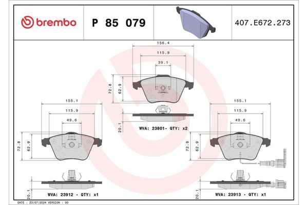 Fren Disk Balata Ön Volkswagen Golf V 2/4 Kapı (1K1)(10.2003->2008)  BREMBO P 85 079