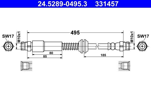Fren Hortumu Arka Sağ veya Sol Volkswagen Caddy P.Van/Kombi (2C)(08.2010->2015)  ATE 24.5289-0495.3