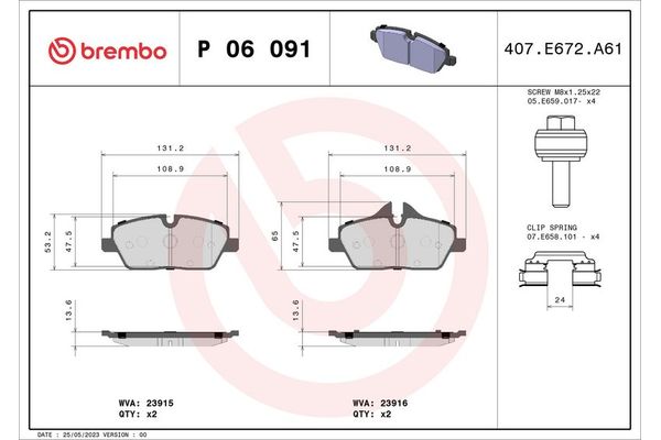 Fren Disk Balata Ön BMW i3 Serisi (I01)(07.2014->)  BREMBO P 06 091