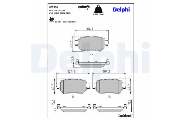 Fren Disk Balata Arka Mazda 6 Atenza 4 Kapı (GJ)(10.2012->)  DELPHI LP3234