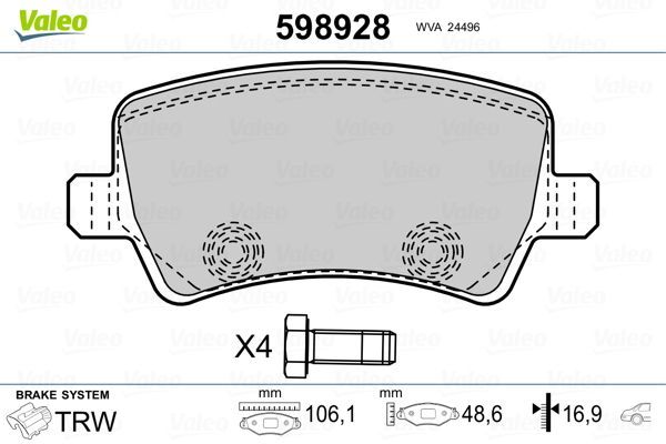 Fren Disk Balata Arka Land Rover Range Rover Evoque (2011->)  VALEO 598928