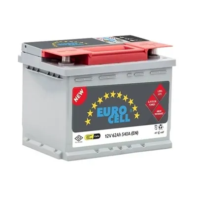 Akü (12V - 62 AH) L2 (242×175×190) Tam Kapalı Tırnaklı   EUROCELL 8699358520012